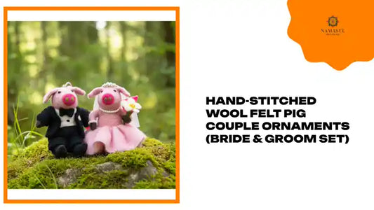 Hand-Stitched Wool Felt Pig Couple Ornaments (Bride &amp; Groom Set) by@Outfy