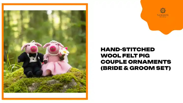 Hand-Stitched Wool Felt Pig Couple Ornaments (Bride &amp; Groom Set) by@Outfy