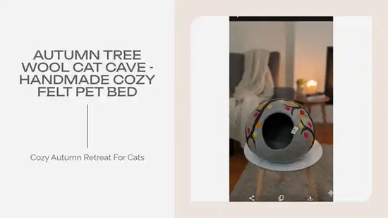 Autumn Tree Wool Cat Cave - Handmade Cozy Felt Pet Bed by@Outfy