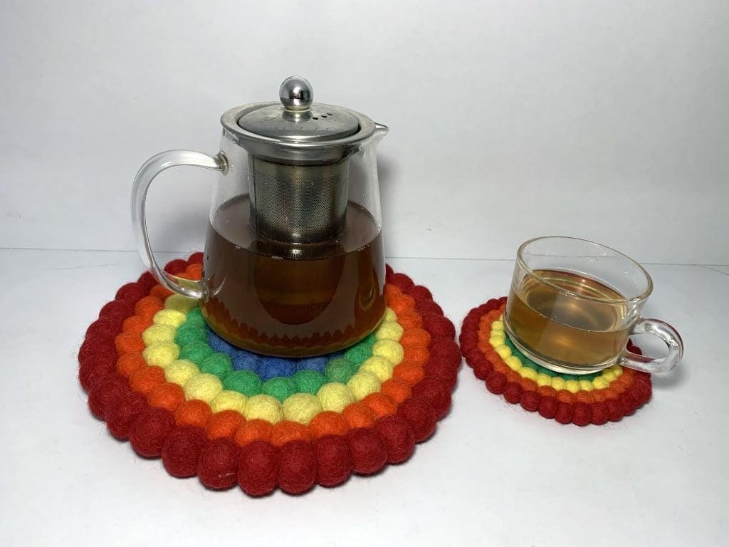 Rainbow Felt Trivet: Wool Rings in Round, Square, or Hex Shapes eco_friendly_decor