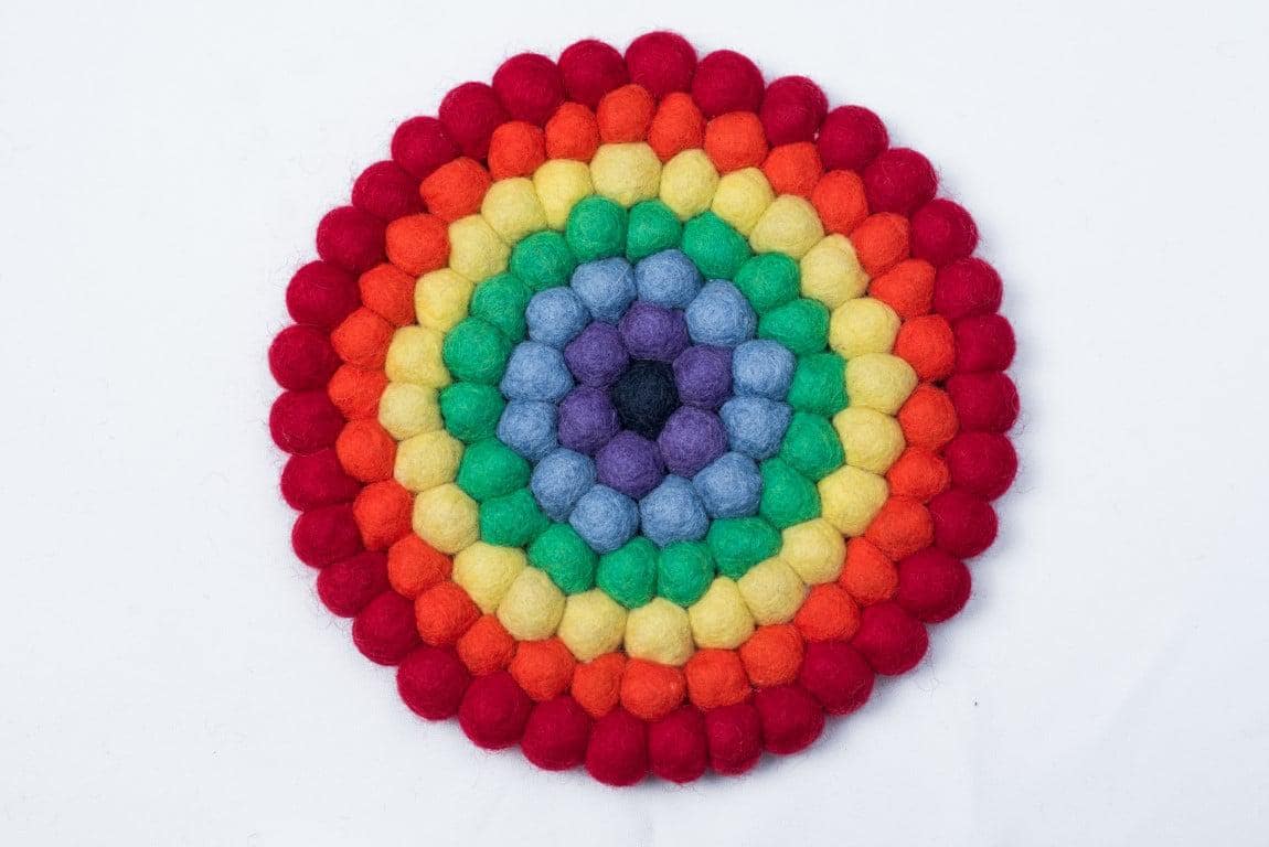 Rainbow Felt Trivet: Wool Rings in Round, Square, or Hex Shapes eco_friendly_decor