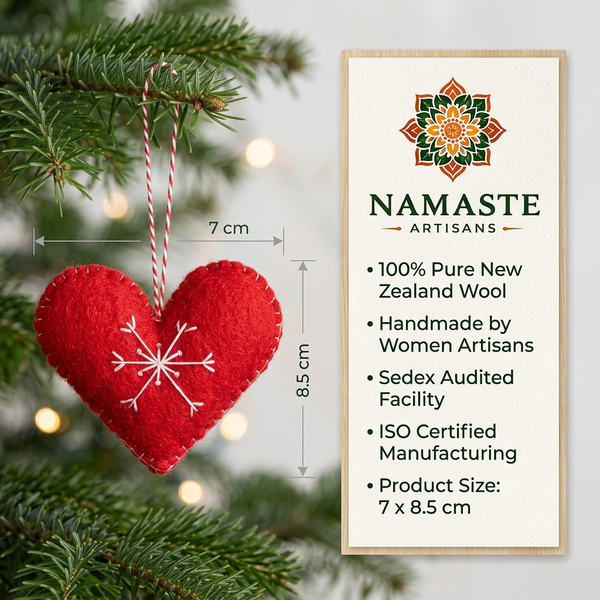 Red Heart with White Snowflake Wool Felt Ornament – Handmade & Shatterproof