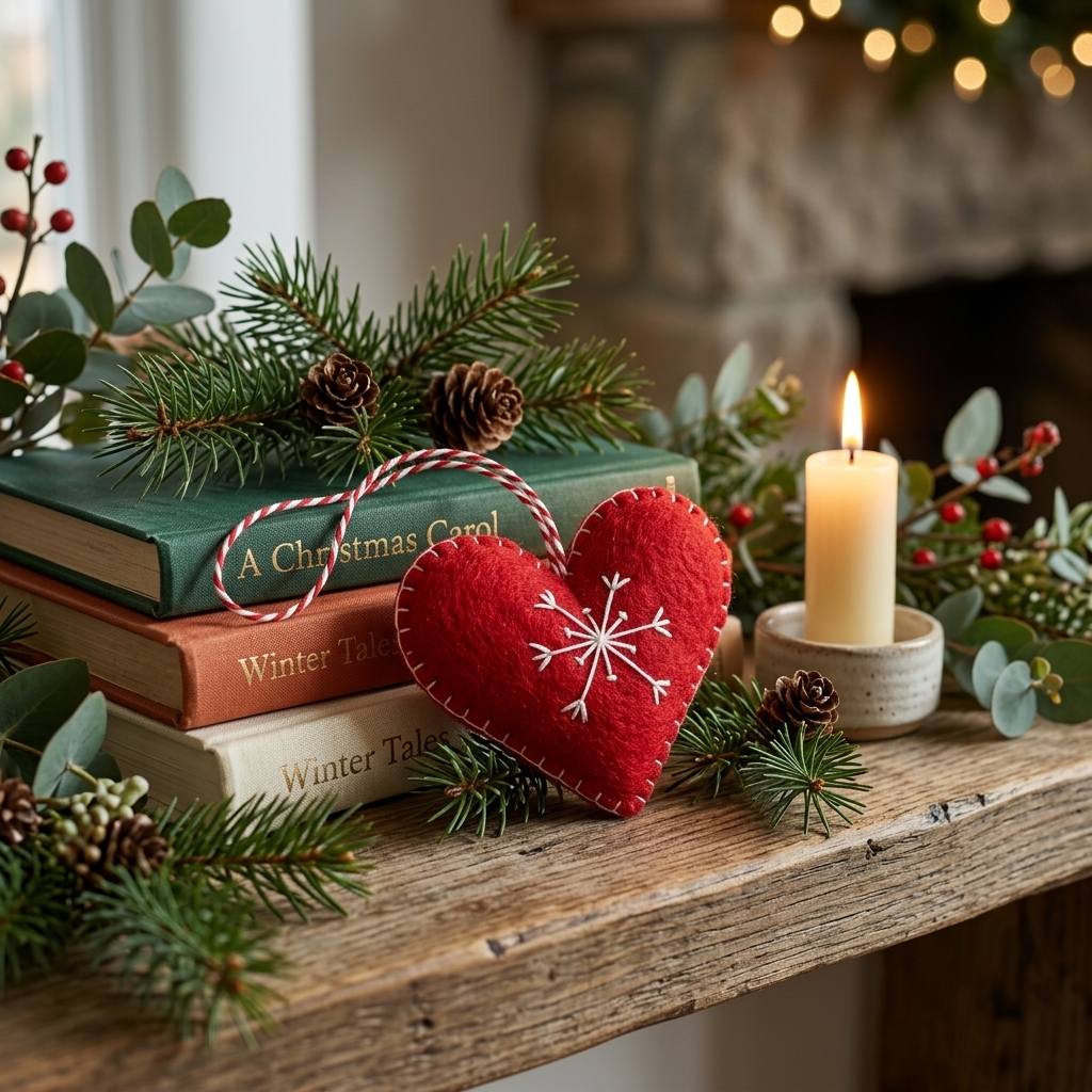 Namaste Artisans Red Heart with White Snowflake Wool Felt Ornament – Handmade & Shatterproof