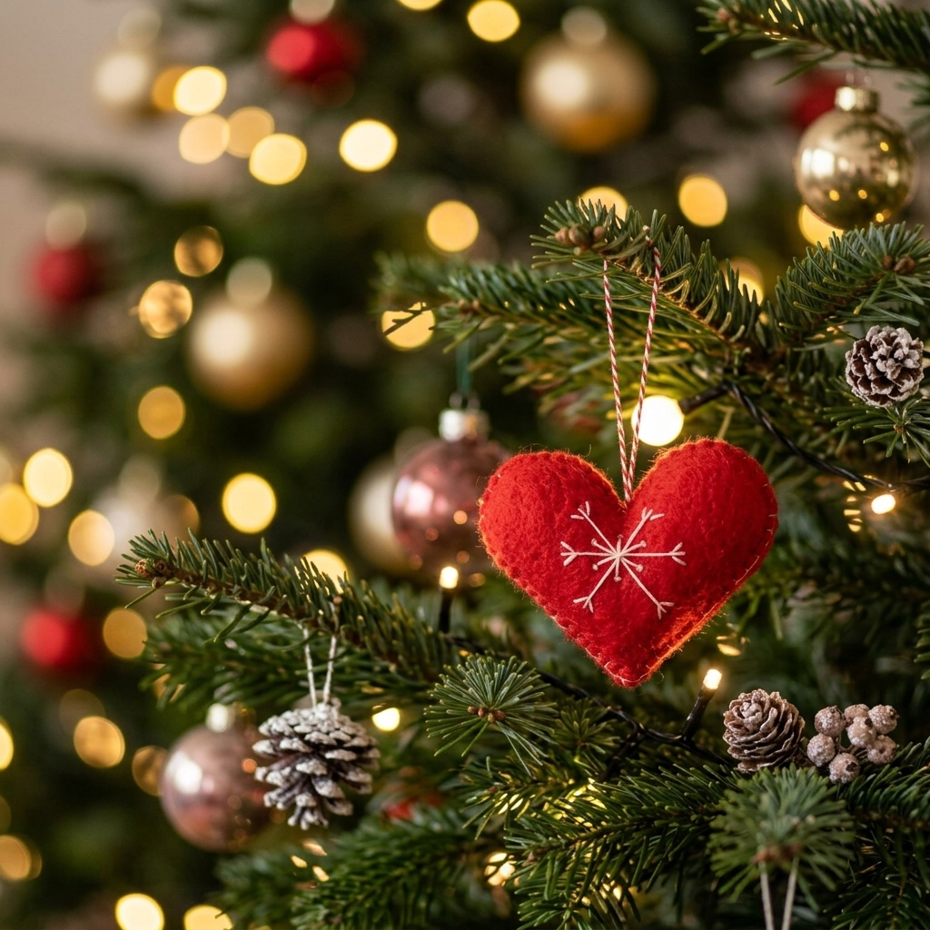 Namaste Artisans Red Heart with White Snowflake Wool Felt Ornament – Handmade & Shatterproof
