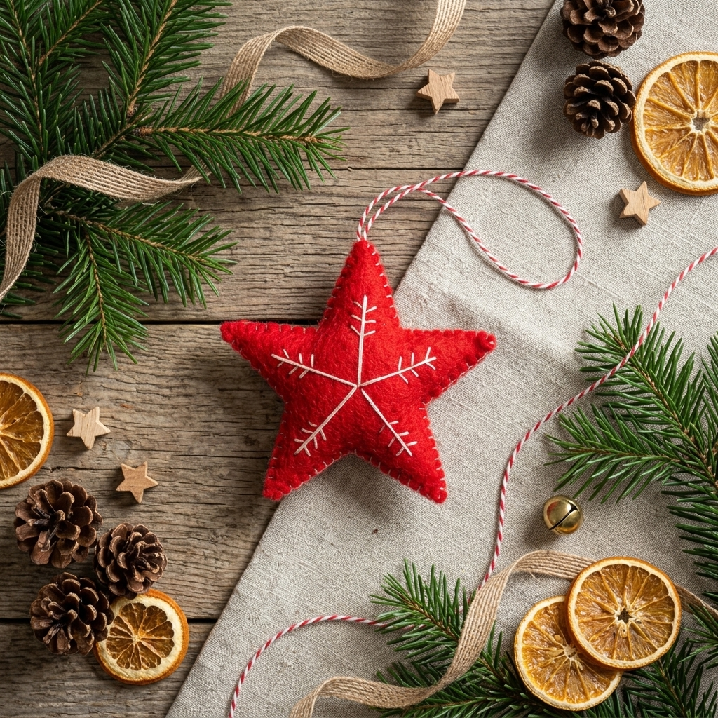 Namaste Artisans Red Star with White Snowflake Wool Felt Ornament – Handmade & Shatterproof