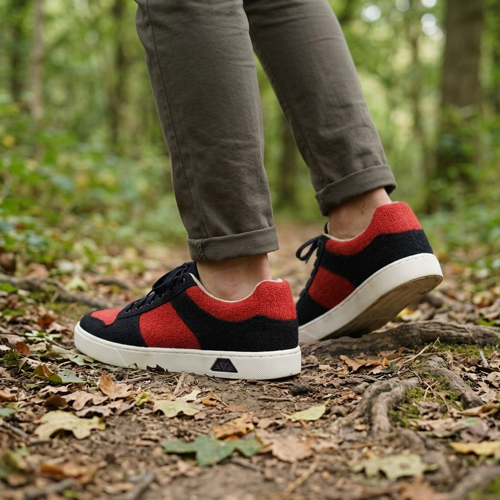 red and black hemp shoes for men