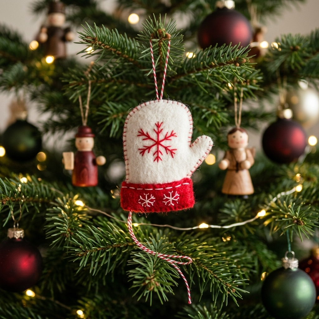 Namaste Artisans White Christmas Tree Wool Felt Ornament – Handmade & Shatterproof