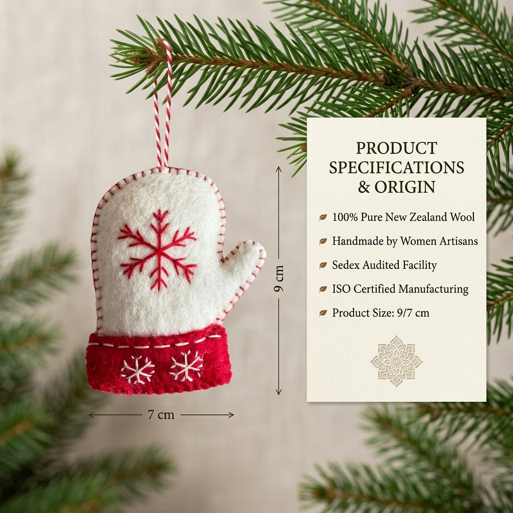 Namaste Artisans White Christmas Tree Wool Felt Ornament – Handmade & Shatterproof