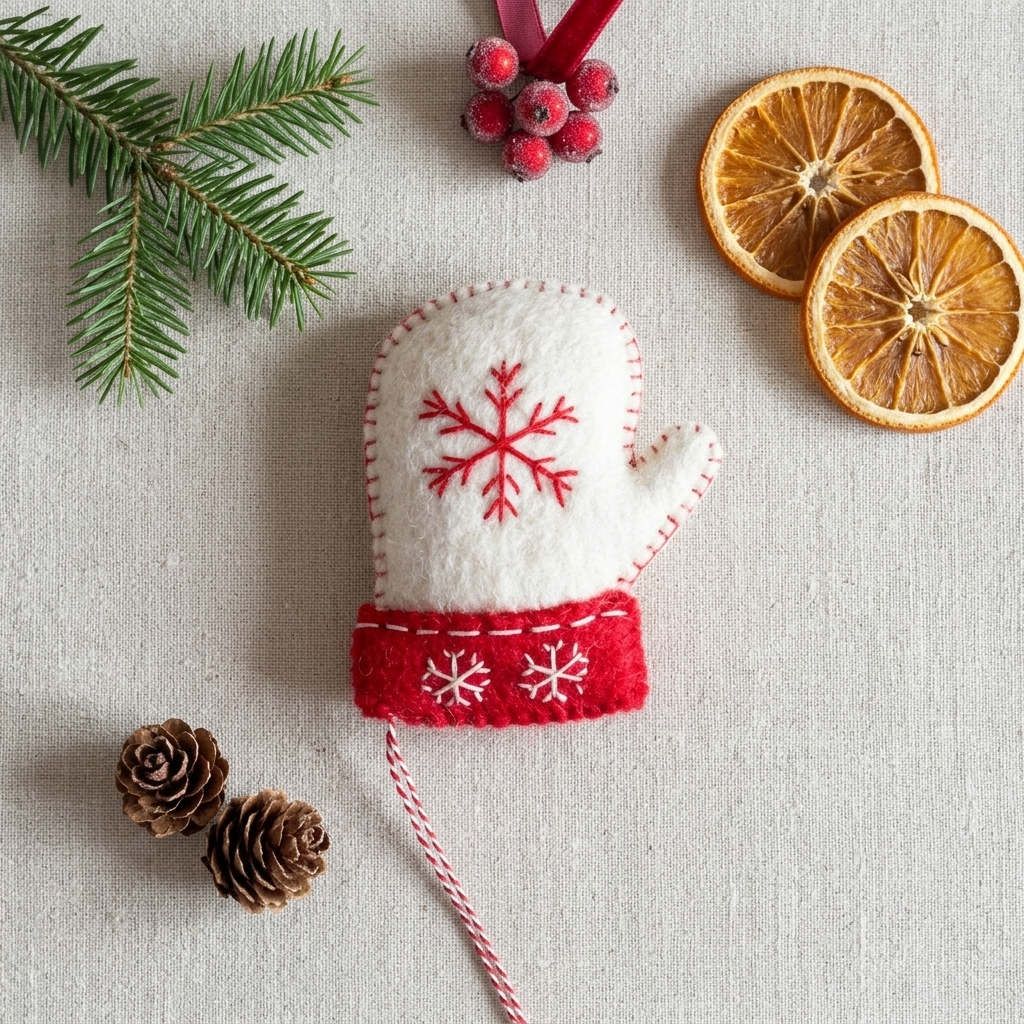 White Christmas Tree Wool Felt Ornament – Handmade & Shatterproof