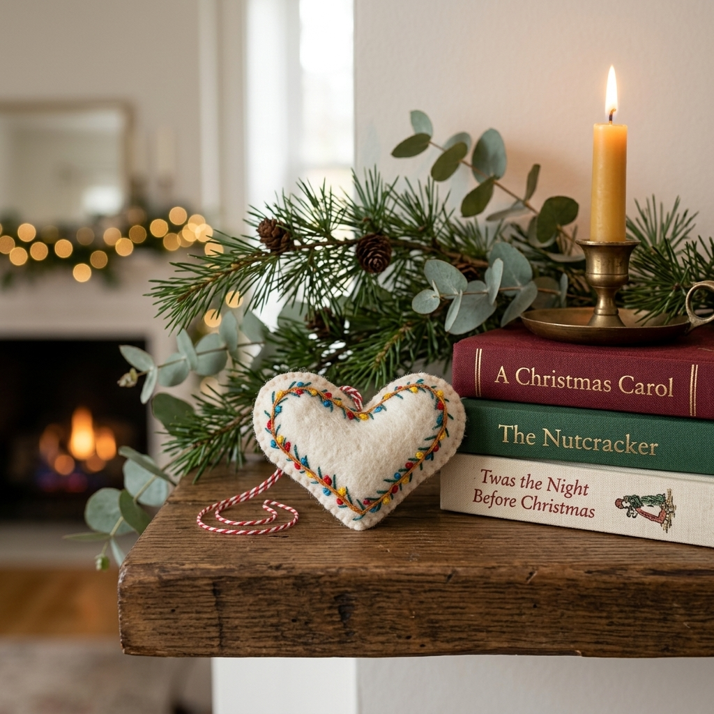 Namaste Artisans Embroidered Heart Wool Felt Christmas Ornament – Handmade & Shatterproof