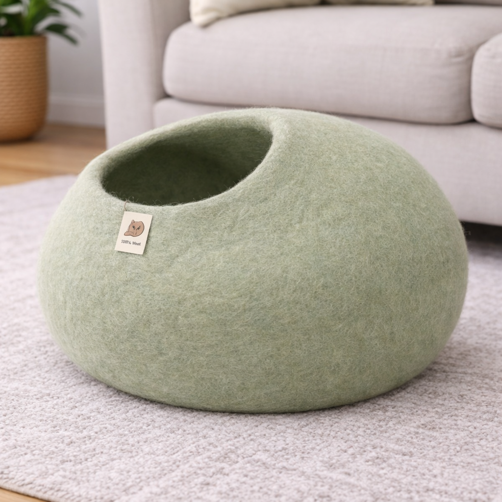 walking palm cat bed Grey Felt Cat Cave Bed