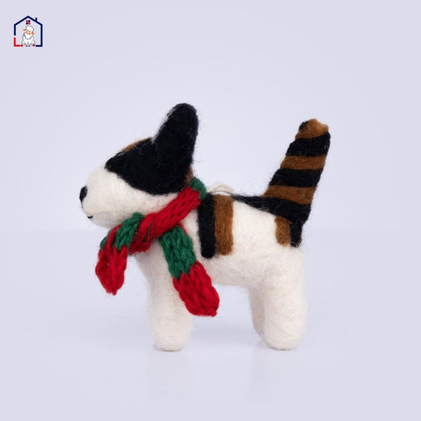 Wool Felt Black & White Cat Christmas Ornament – Handmade in Nepal (Single/Pair/Set of 5) corporate_gifts