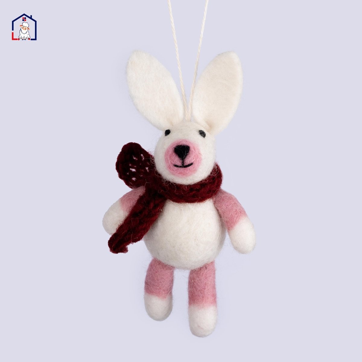 Wool Felt Bunny (White & pink) Christmas Ornament – Handmade in Nepal (Single/Pair/Set of 5) christmas_wall_decor