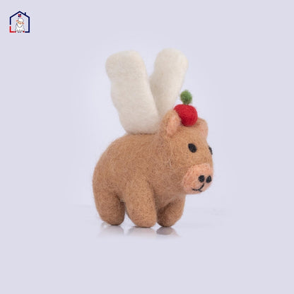 Wool Felt Capybara Christmas Ornament – Handmade in Nepal (Single/Pair/Set of 5) christmas_tree_decor
