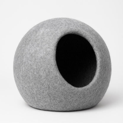 Wool Felt Cat Cave, Grey Minimalist Dome (Handmade Nepal) Cat_Dad_Present