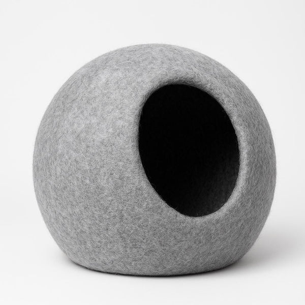 Wool Felt Cat Cave, Grey Minimalist Dome (Handmade Nepal) Cat_Dad_Present