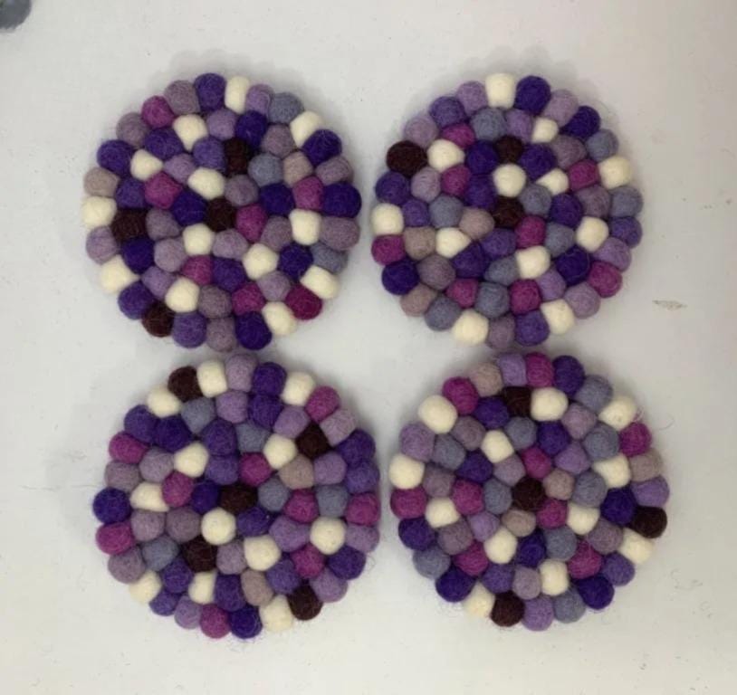 Wool Felt Coaster Set: Plum Violet Shades - Handmade in Nepal coasters_set