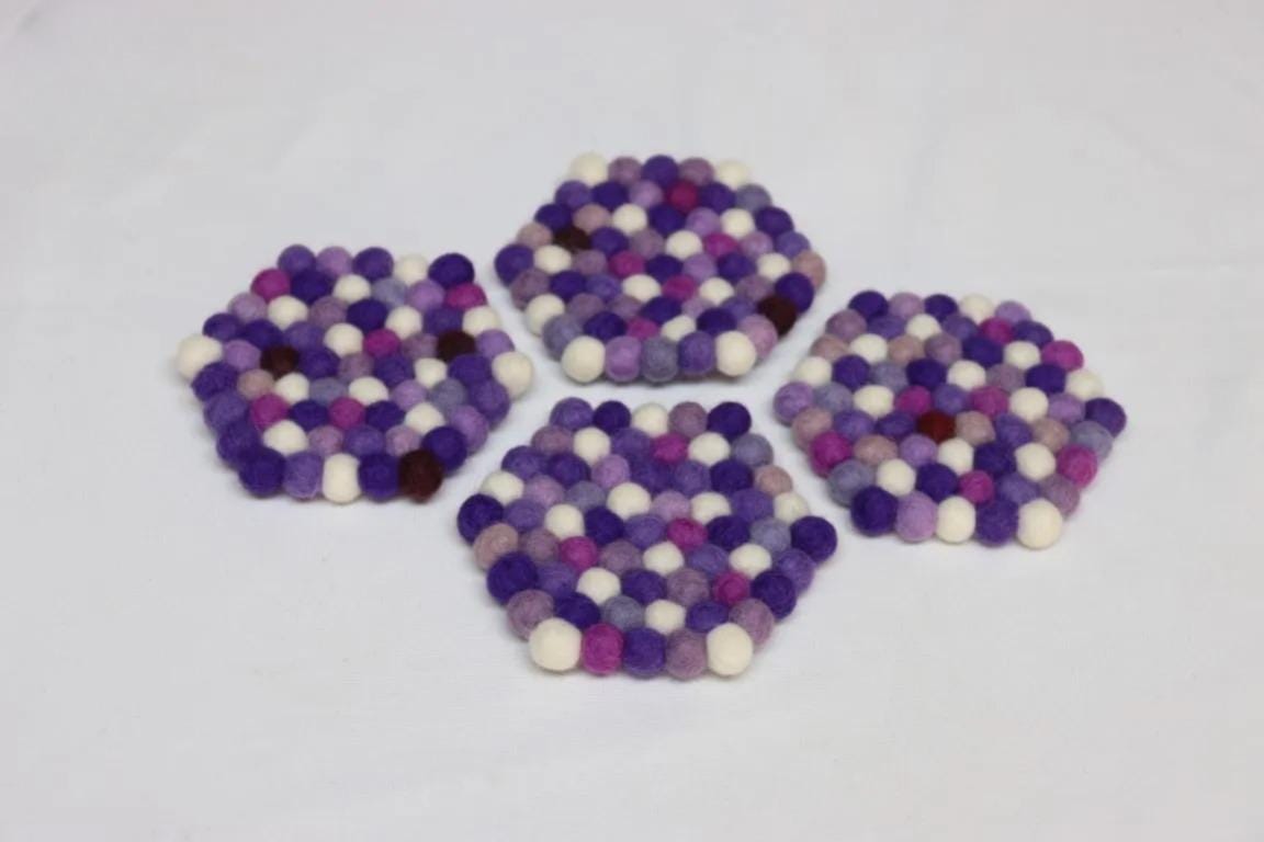 Wool Felt Coaster Set: Plum Violet Shades - Handmade in Nepal coasters_set
