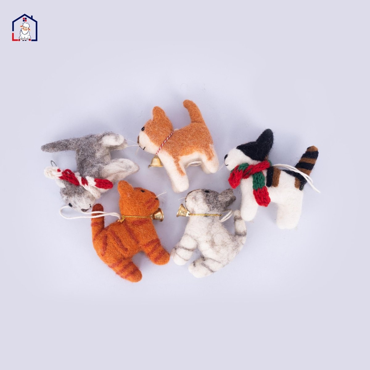 Wool Felt Orange Cat Christmas Ornament – Handmade in Nepal (Single/Pair/Set of 5) christmas_ornament