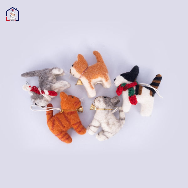 Wool Felt Orange Cat Christmas Ornament – Handmade in Nepal (Single/Pair/Set of 5) christmas_ornament
