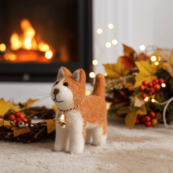 Wool Felt Orange Cat Christmas Ornament – Handmade in Nepal (Single/Pair/Set of 5)namaste artisans