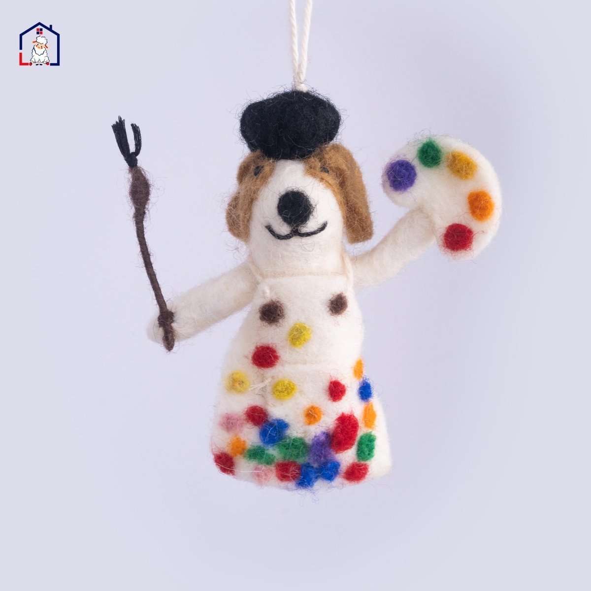 Wool Felt Painter Dog Christmas Ornament – Handmade in Nepal (Single/Pair/Set of 5) classroom_decor