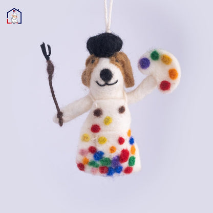 Wool Felt Painter Dog Christmas Ornament – Handmade in Nepal (Single/Pair/Set of 5) classroom_decor