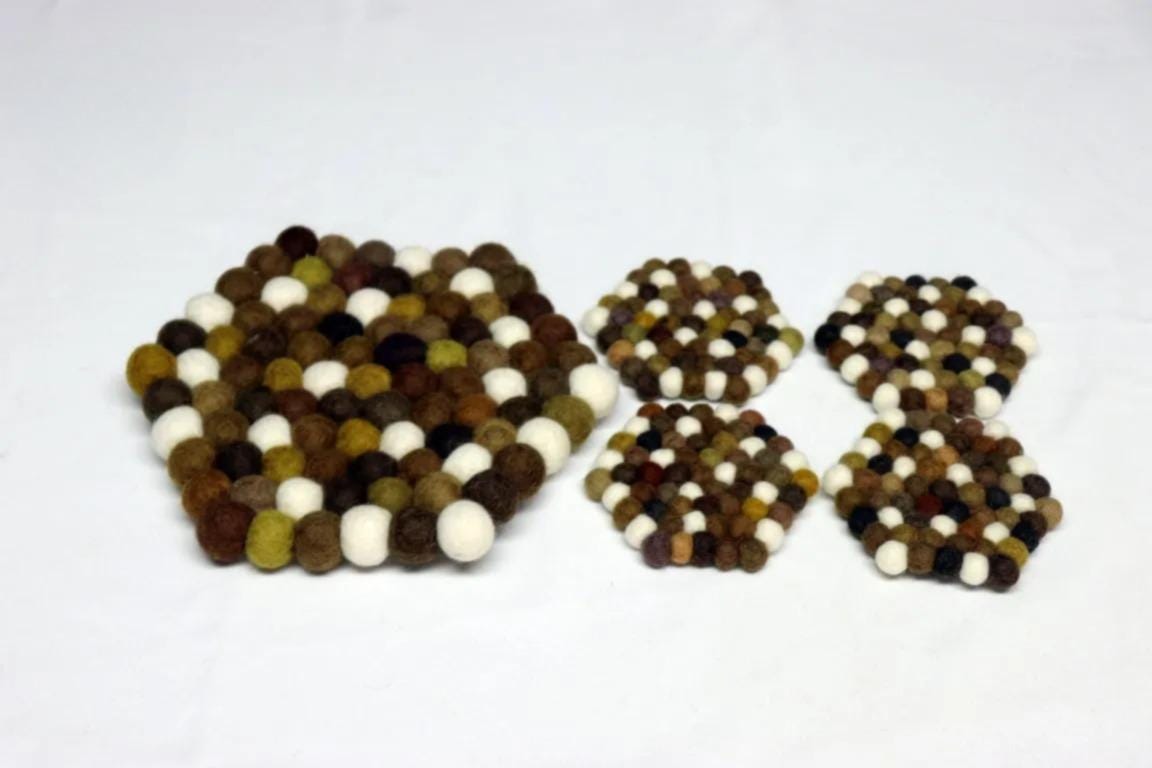 Wool Felt Trivet: Earth Blend Colors - Handmade in Nepal coasters_set