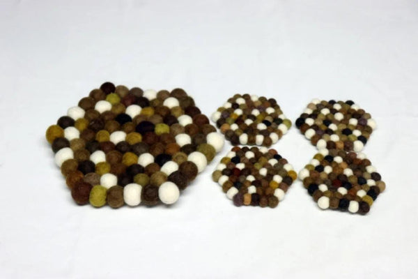 Wool Felt Trivet: Earth Blend Colors - Handmade in Nepal coasters_set