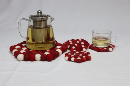 Wool Felt Trivet, Red Cozy Table Decor (Round, Square, Hex) coasters_set