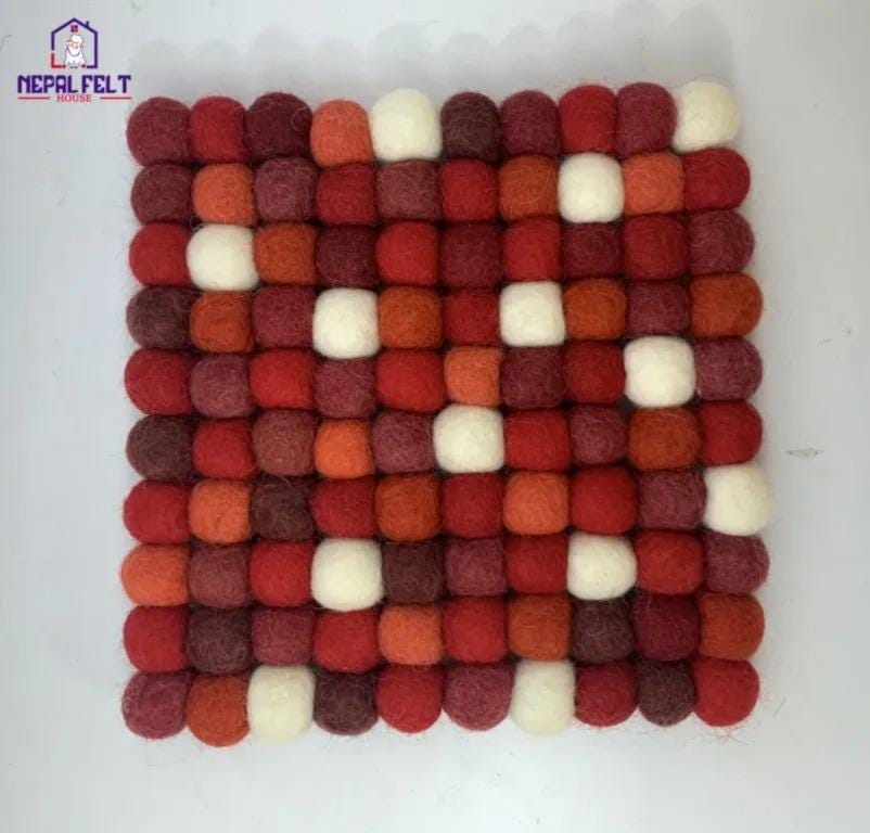 Wool Felt Trivet, Red Cozy Table Decor (Round, Square, Hex) coasters_set