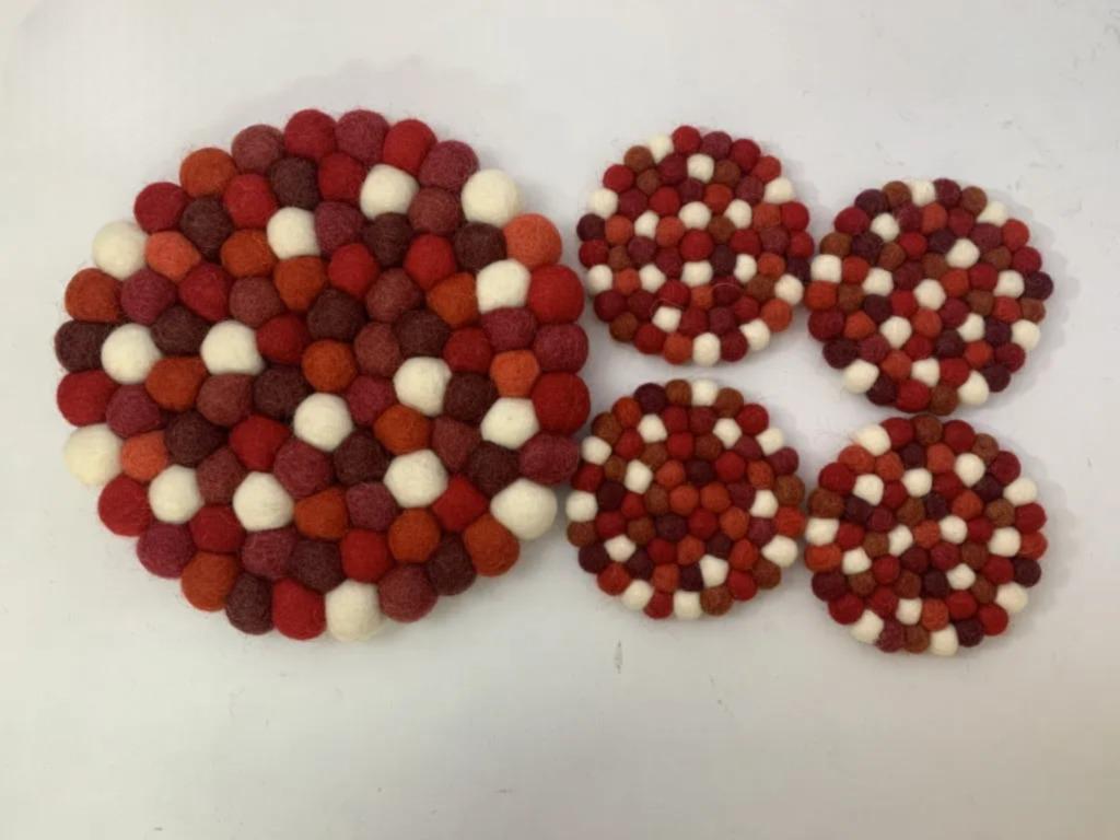 Wool Felt Trivet, Red Cozy Table Decor (Round, Square, Hex) coasters_set