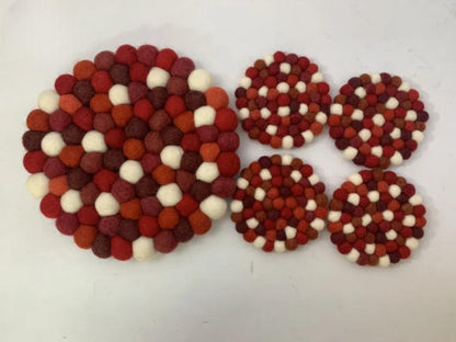 Wool Felt Trivet, Red Cozy Table Decor (Round, Square, Hex) coasters_set