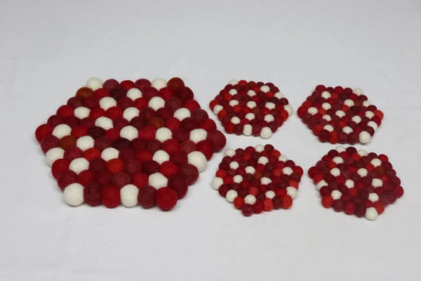 Wool Felt Trivet, Red Cozy Table Decor (Round, Square, Hex) coasters_set