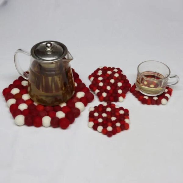 Wool Felt Trivet, Red Cozy Table Decor (Round, Square, Hex) coasters_set