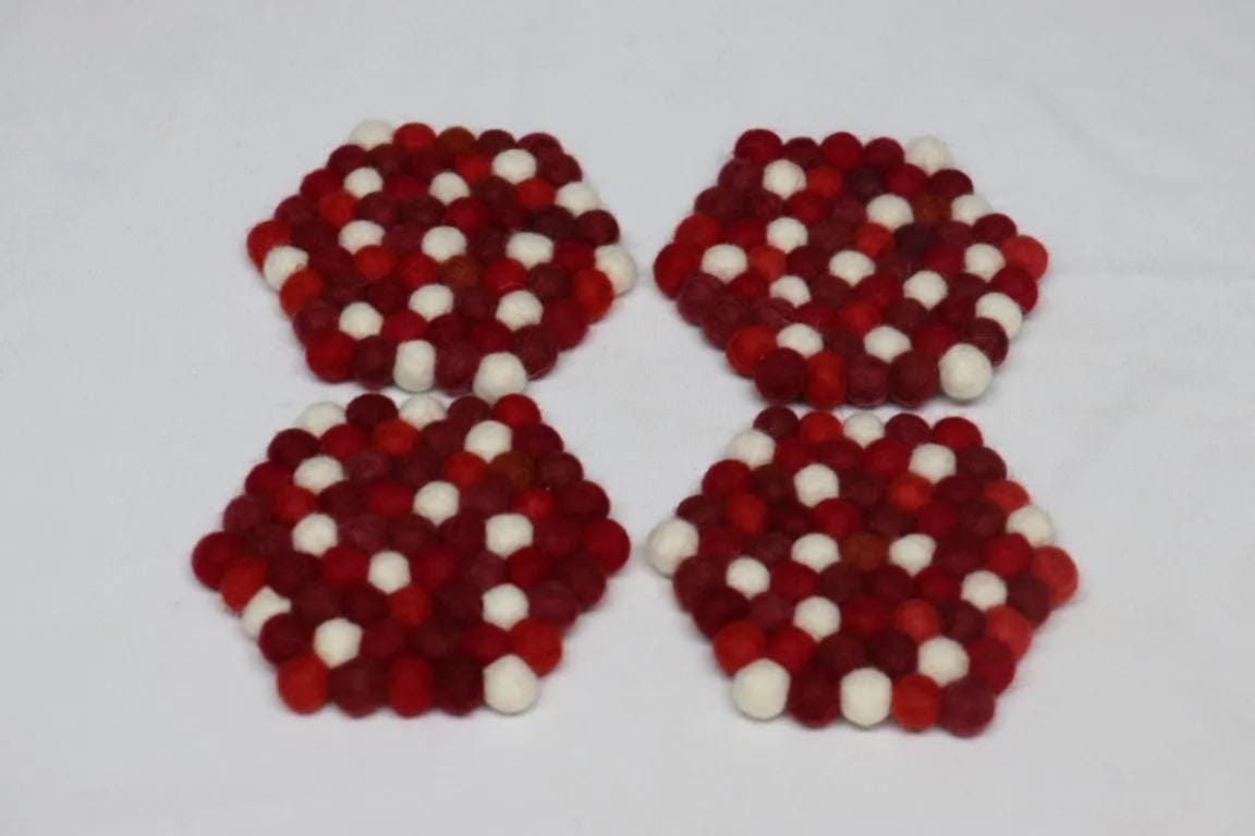 Wool Felt Trivet, Red Cozy Table Decor (Round, Square, Hex) coasters_set