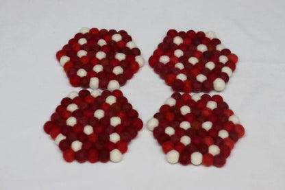 Wool Felt Trivet, Red Cozy Table Decor (Round, Square, Hex) coasters_set