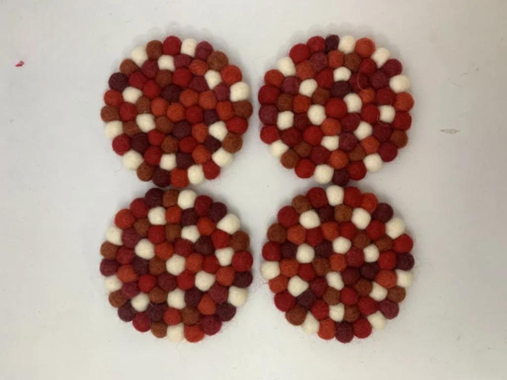 Wool Felt Trivet, Red Cozy Table Decor (Round, Square, Hex) coasters_set