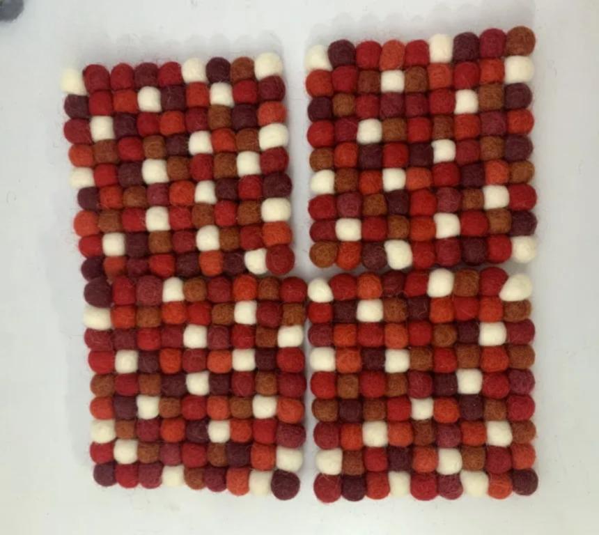 Wool Felt Trivet, Red Cozy Table Decor (Round, Square, Hex) coasters_set