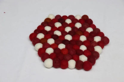 Wool Felt Trivet, Red Cozy Table Decor (Round, Square, Hex) coasters_set