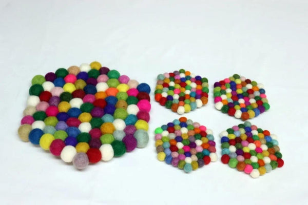 Wool Felt Trivet: Vibrant Confetti Mix (Multiple Shapes Available) cozy_decor