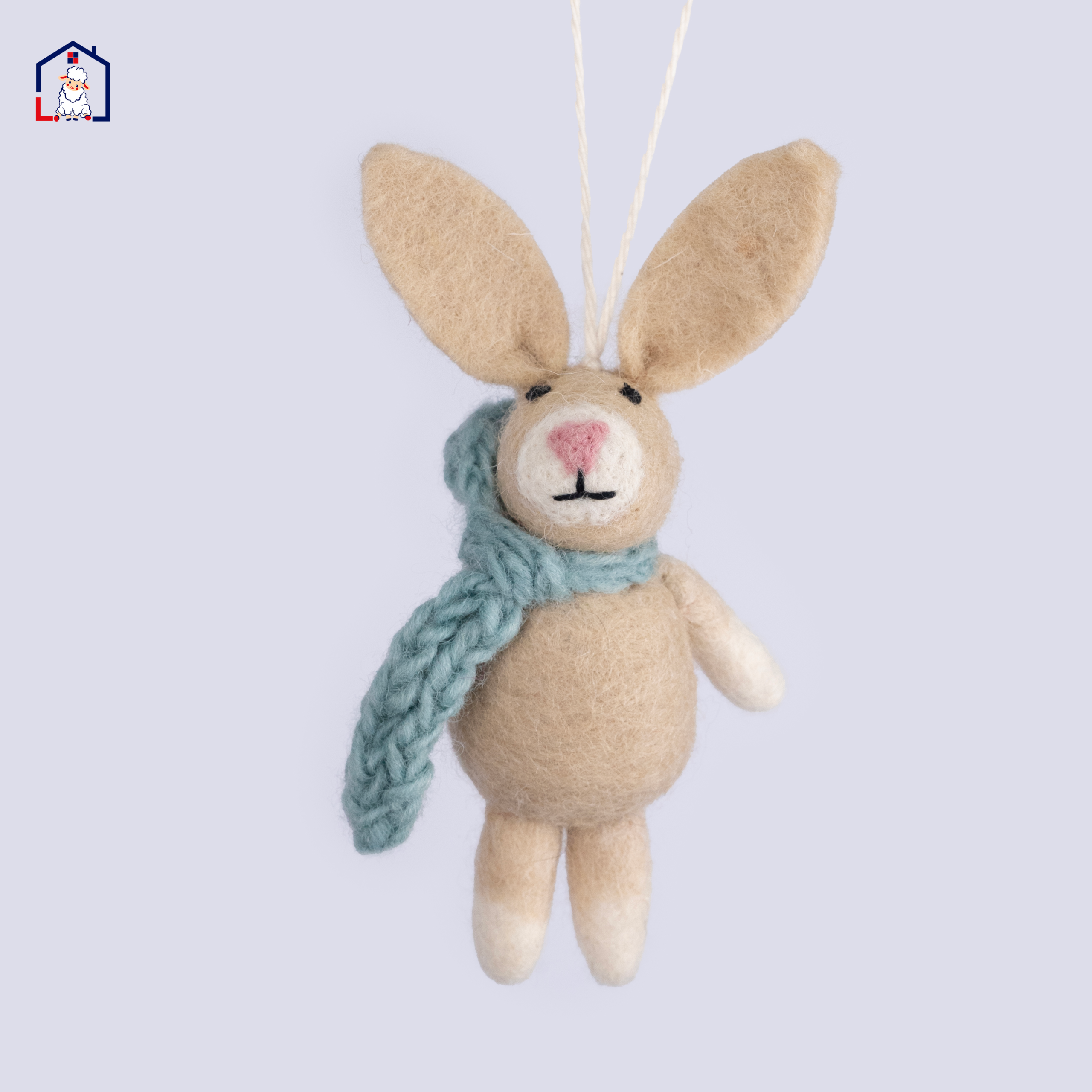 Bunny (Rabbit) โ Beige/Blue Scarf Felt Christmas Ornament | Namaste Artisans Bunny (Rabbit) โ Beige/Blue Scarf Felt Christmas Ornament