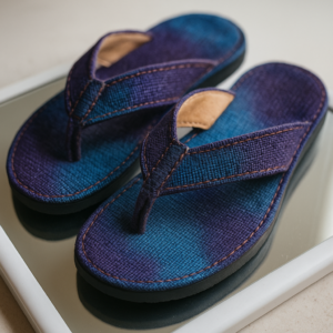 Hemp Flip-Flops — Dye Blue, handmade in Nepal with breathable hemp upper, soft cotton lining, and natural rubber sole for everyday grip